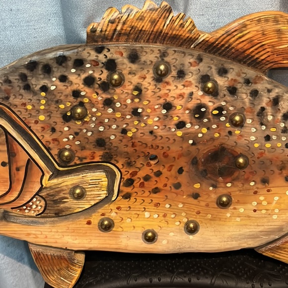 Large Handcrafted Wooden Fish Man Cave Cabin Decor Handpainted Ready for a Clock - Picture 3 of 9